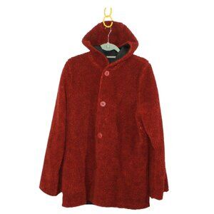 Maralyce Ferree Women’s Red Sherpa Hooded Coat Cozy Button Front Size Medium